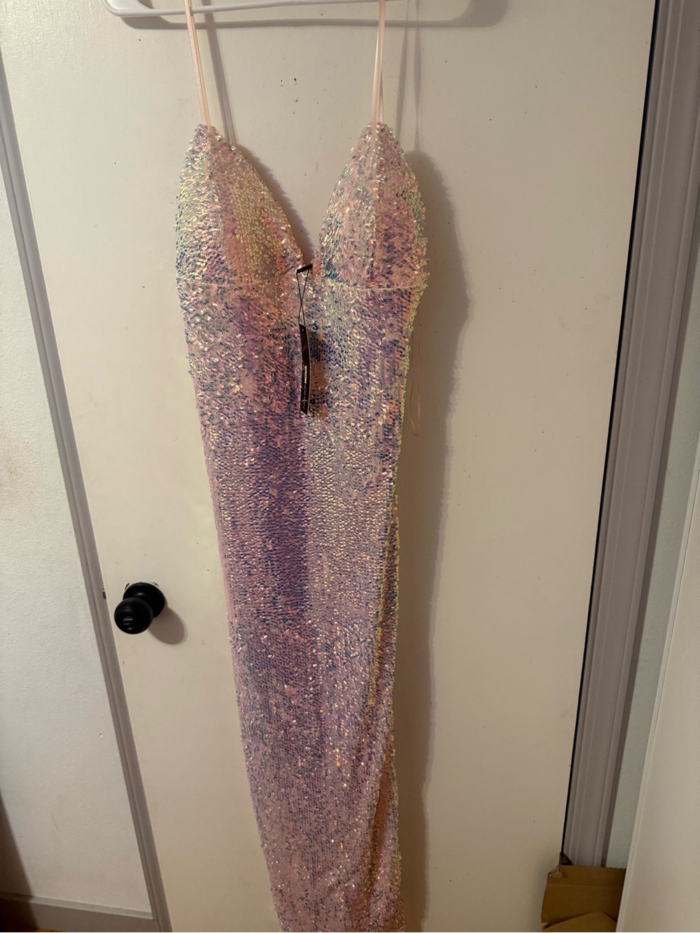 Fashion Nova Iridescent Sequin Slip Dress in Pink and Gold - Picture 3 of 7